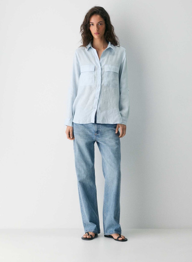 Babaton Light Blue Button-Down Linen Shirt - photo 3