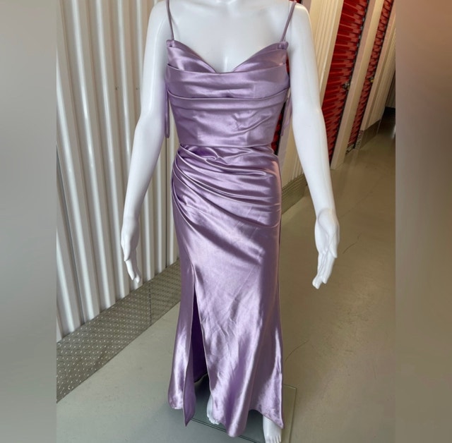Formal Graduation Lavender Satin Slit Dress