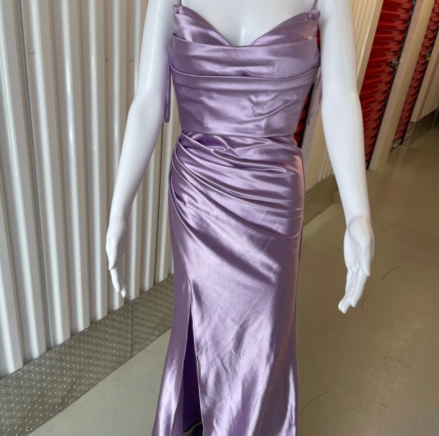 Formal Graduation Lavender Satin Slit Dress - photo 2