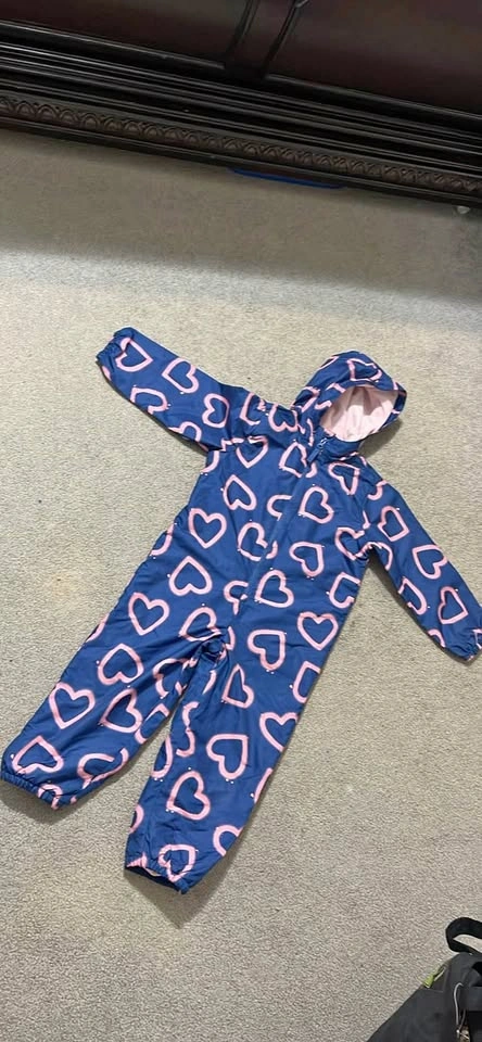 Kids Blue Pink Hearts Rain Suit
