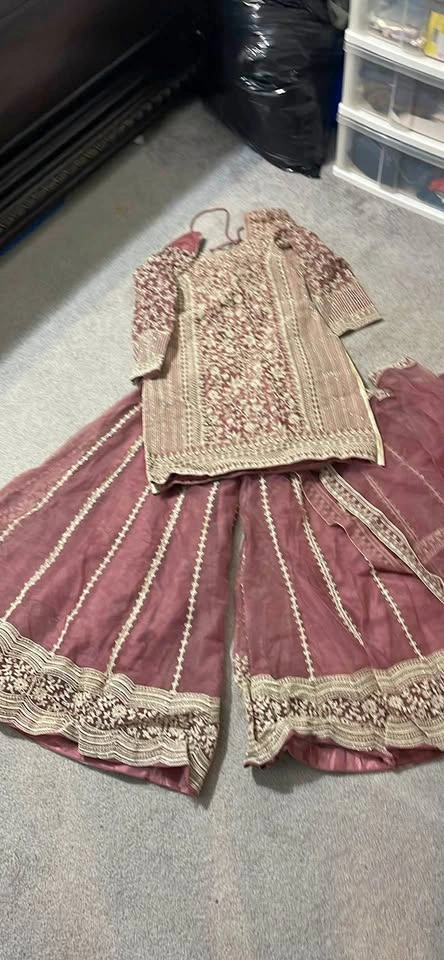 Embroidered Mauve Indian Pakistani Gharara Set