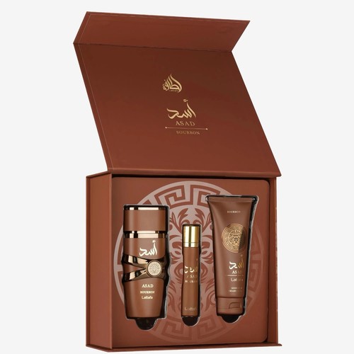 Lattafa Asad Bourbon Fragrance Gift Set Spray & Gel