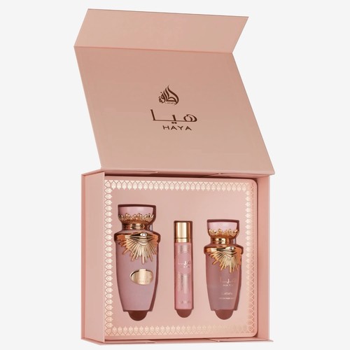 Lattafa Haya Eau de Parfum, Hair Mist & Travel Spray Set