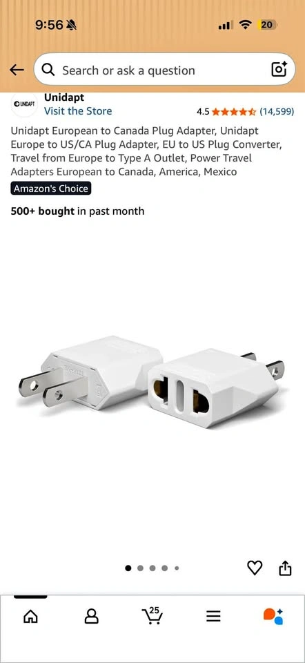 New - European to canada plug adapter - EU to US/CA - 2 pack
