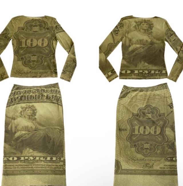 1990s y2k mesh currency skirt set large - photo 2