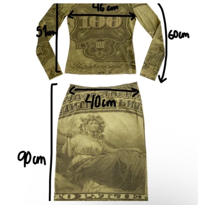 1990s y2k mesh currency skirt set large - photo 3