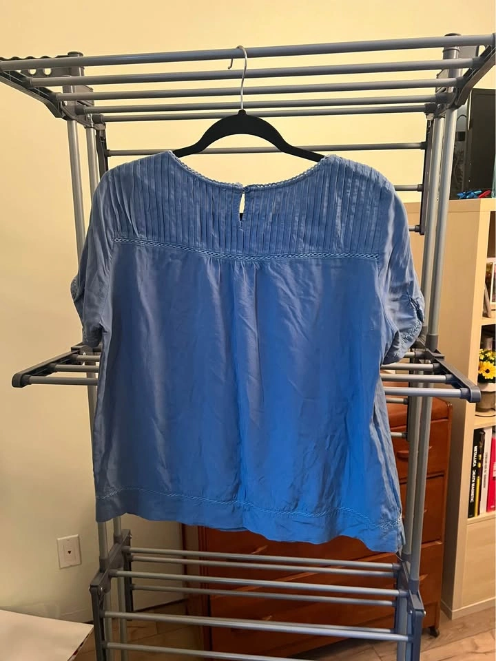 Women's Blouse - Light Blue Embroidered Short Sleeve - Size L - photo 2