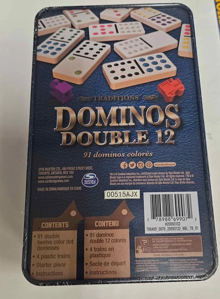 Brand New Sealed SPIN MASTER Official Double 12 Dominoes Tin Set - photo 2