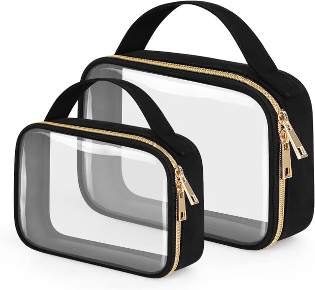 NEW Wedama Clear PVC / Black Toiletry Makeup Cosmetics Bags 2pk