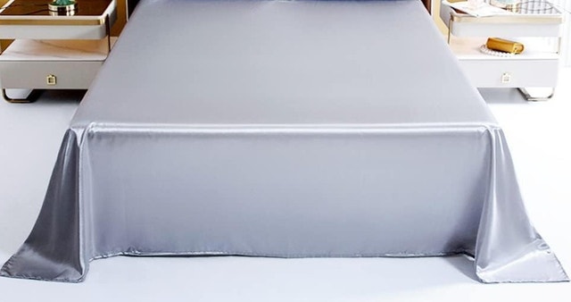 NEW Grey Satin Full Size Fitted & Flat Bed Sheets - photo 2