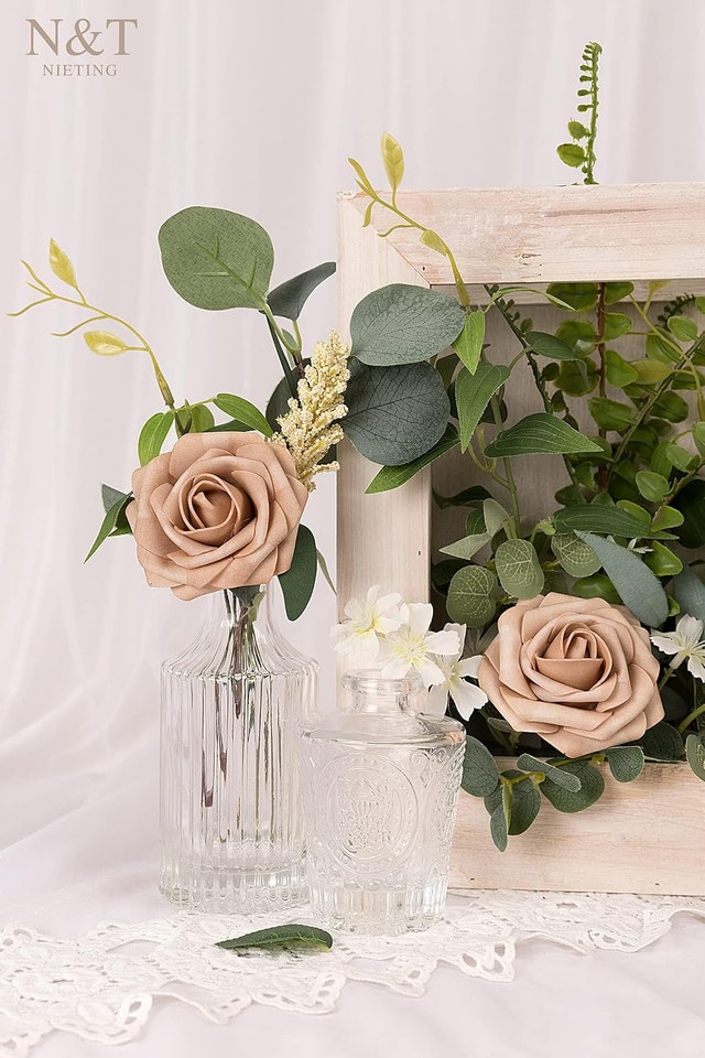 NEW N&T NIETING Dusty Brown Artificial Flowers, 50pcs Foam Roses - photo 2