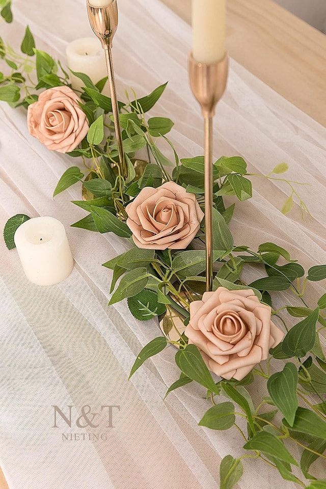 NEW N&T NIETING Dusty Brown Artificial Flowers, 50pcs Foam Roses - photo 3