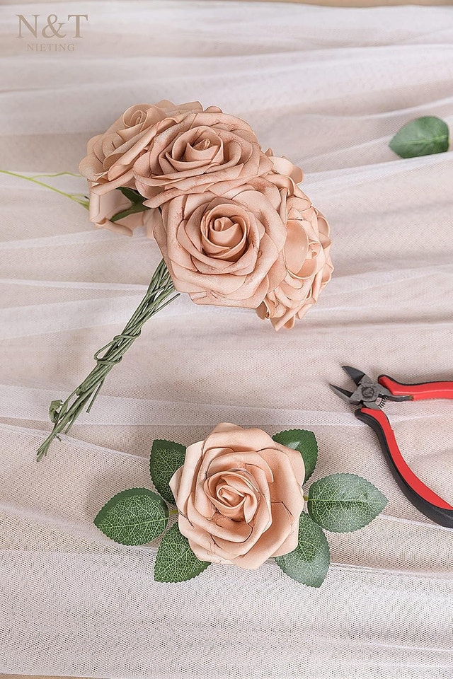 NEW N&T NIETING Dusty Brown Artificial Flowers, 50pcs Foam Roses - photo 4