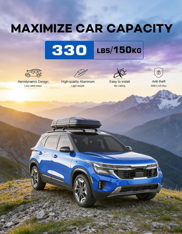 NEW Lockable 330lbs Roof Rack Cross Bars 2021-26 Kia Seltos - photo 3
