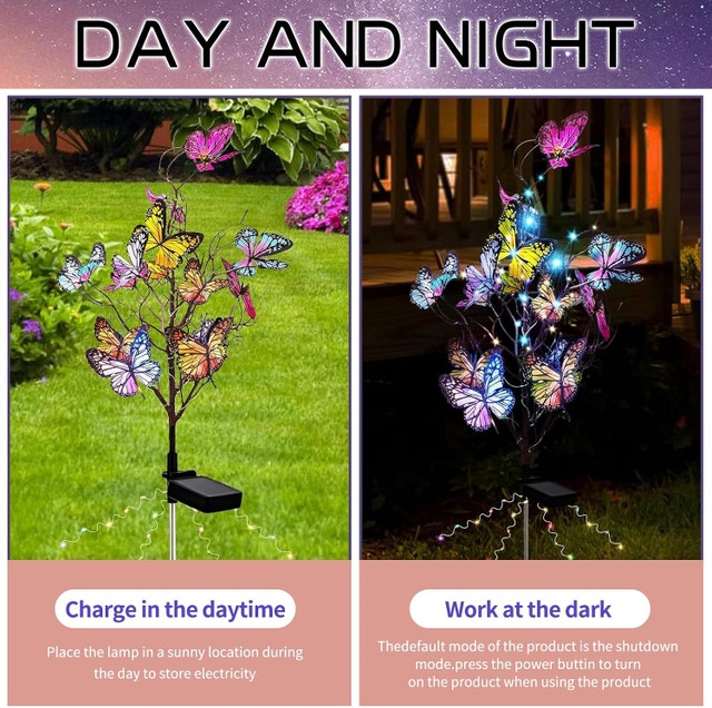 NEW Butterfly Solar Lights Outdoor Garden, 2pk, IP65 Waterproof - photo 4