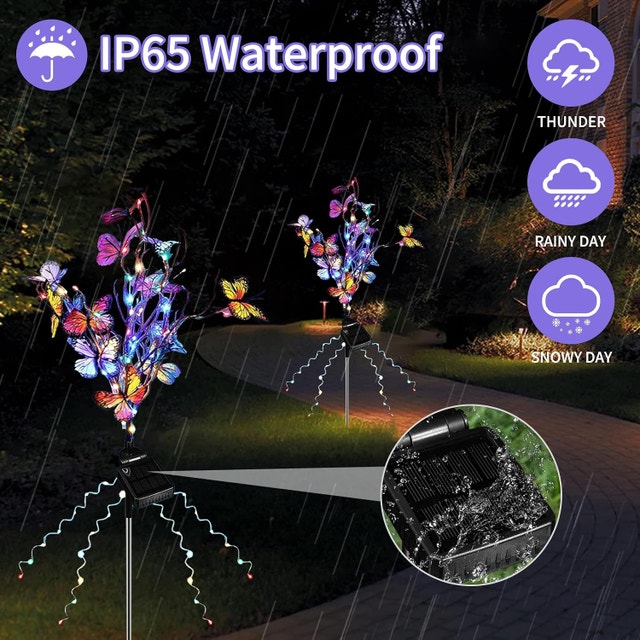 NEW Butterfly Solar Lights Outdoor Garden, 2pk, IP65 Waterproof - photo 5