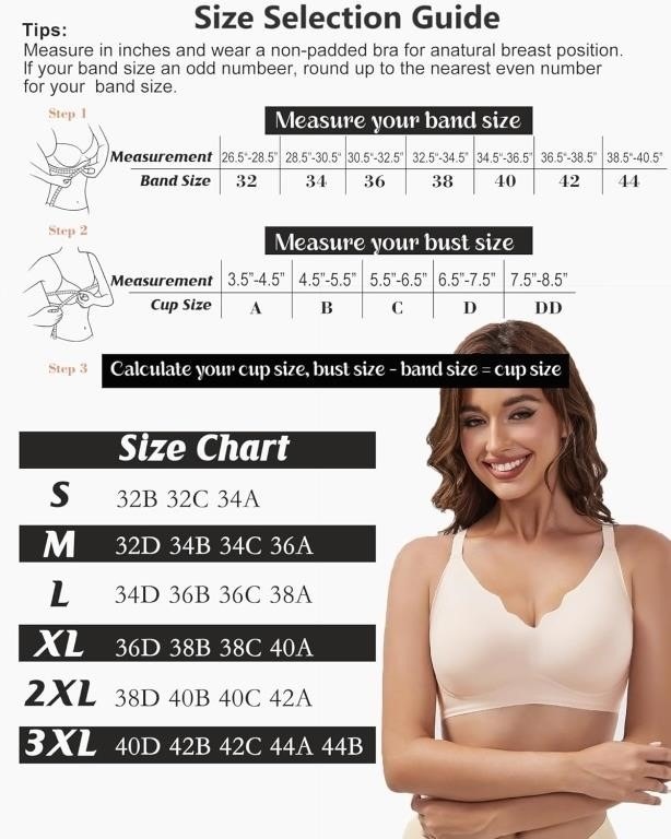 NEW XXL Light Pink Seamless Wireless Scalloped Push Up Bra - photo 2