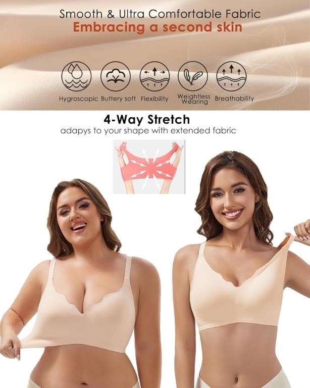 NEW XXL Light Pink Seamless Wireless Scalloped Push Up Bra - photo 3