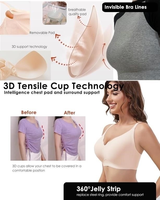 NEW XXL Light Pink Seamless Wireless Scalloped Push Up Bra - photo 4
