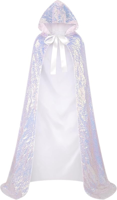 NEW White Women's Faux Feather, Tassels, Sequins Hooded Cape