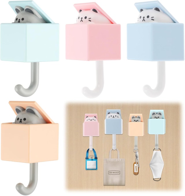 NEW 4 Packs Cute 2 Cat & 2 Mouse Coat Hooks for Wall