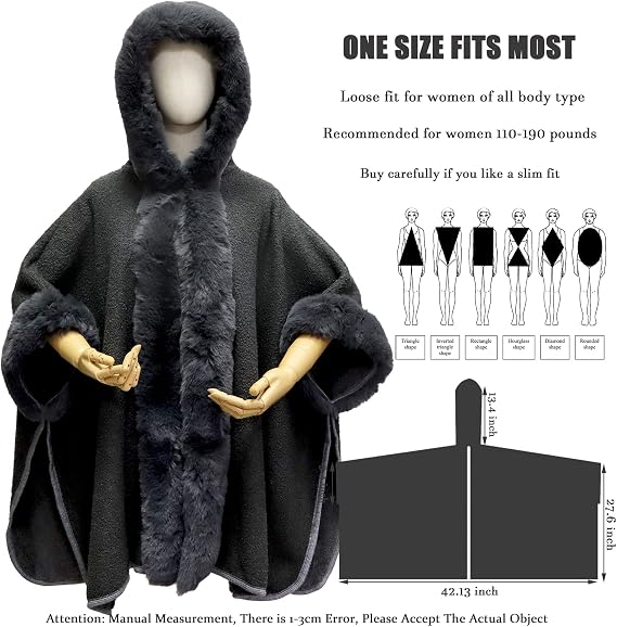 NEW Hooded Cloak Faux Rabbit Fur Cape Coat Cardigan Poncho Grey - photo 2