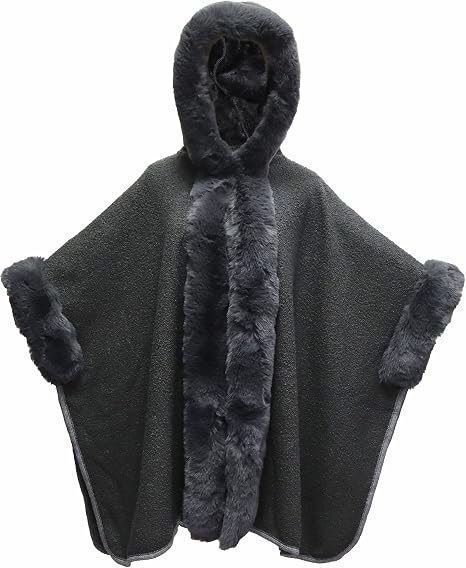 NEW Hooded Cloak Faux Rabbit Fur Cape Coat Cardigan Poncho Grey - photo 3