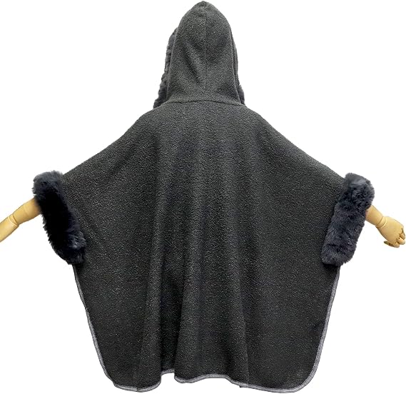 NEW Hooded Cloak Faux Rabbit Fur Cape Coat Cardigan Poncho Grey - photo 4