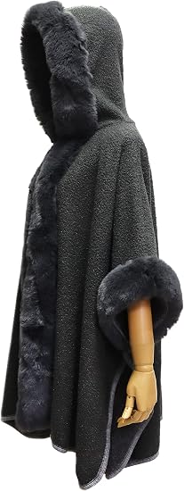 NEW Hooded Cloak Faux Rabbit Fur Cape Coat Cardigan Poncho Grey - photo 5