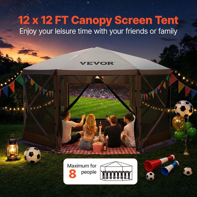 NEW Camping Gazebo Tent, 12'x12', 6 Sided Pop-up Canopy Screen - photo 4