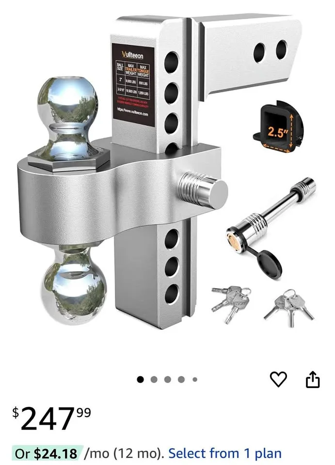 2.5 Inch Receiver, 8 Inch Adjustable Trailer Hitch thumbnail