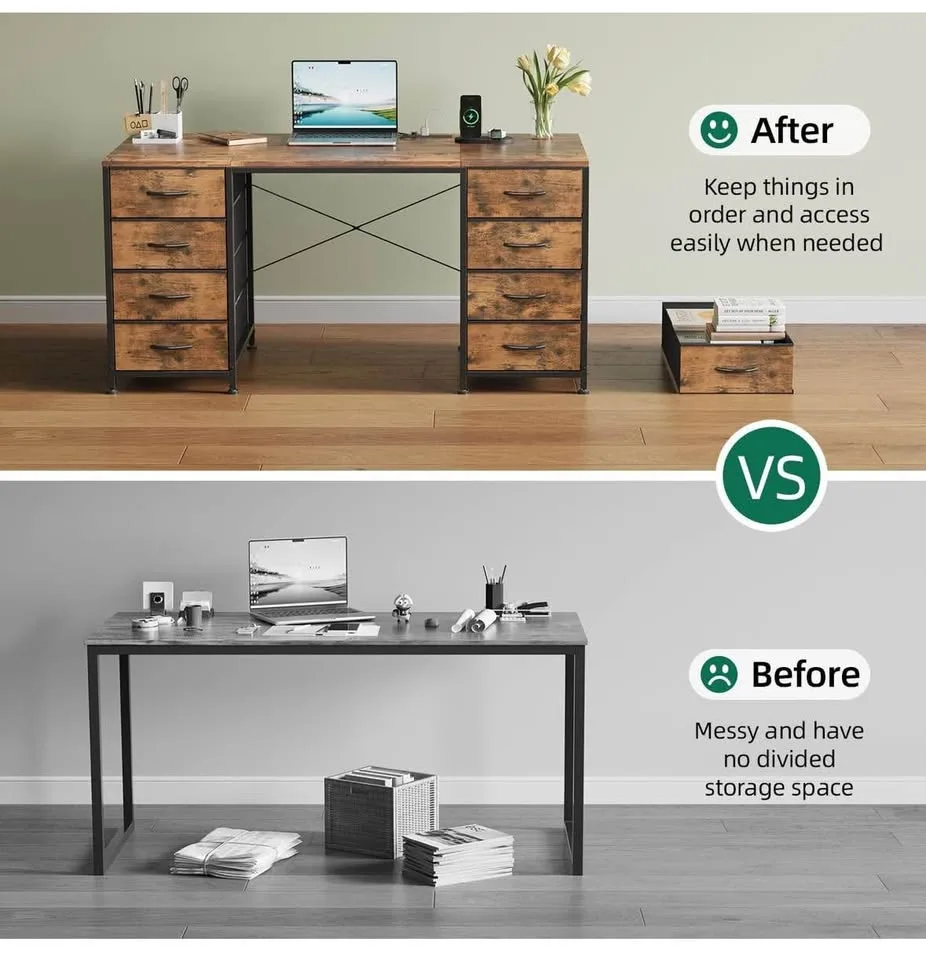 50'' Computer Desk with 8 Fabric Drawers - Brand New image indicator(7)