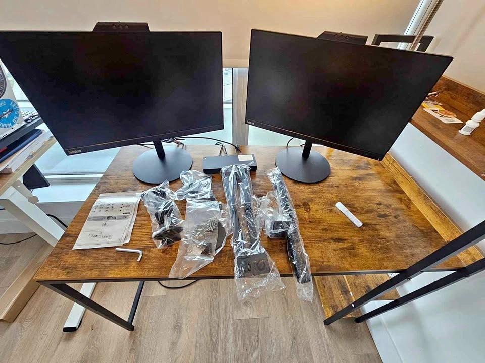 Pair of Lenovo ThinkVision Monitors with Dual Monitor Arm