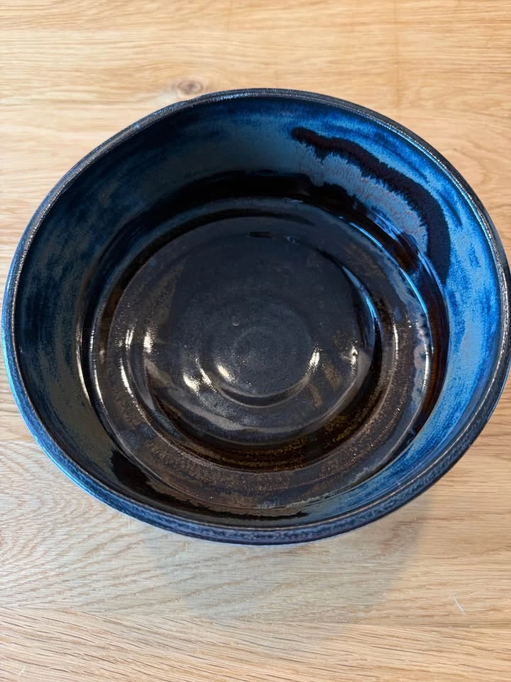 Hand-Glazed Stoneware Bowl with Blue and Black Reactive Glaze - photo 2