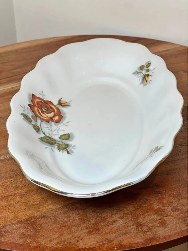 Vintage Karolina "Tango Rose" porcelain oval serving dish