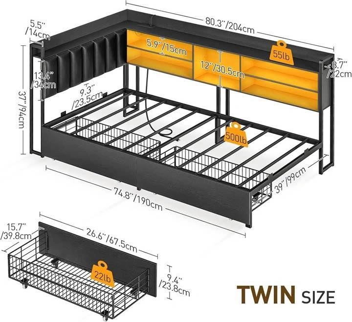 Twin Size LED Corner Bed - photo 2