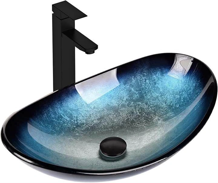 Blue Bathroom Sink with Faucet