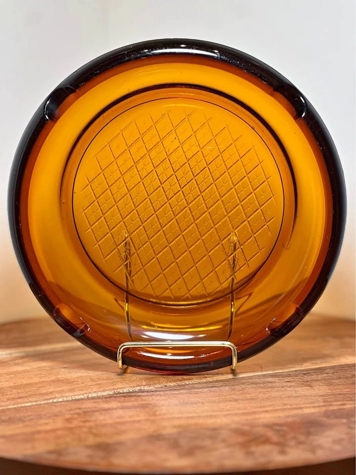 Vintage mid-century modern amber glass ashtray