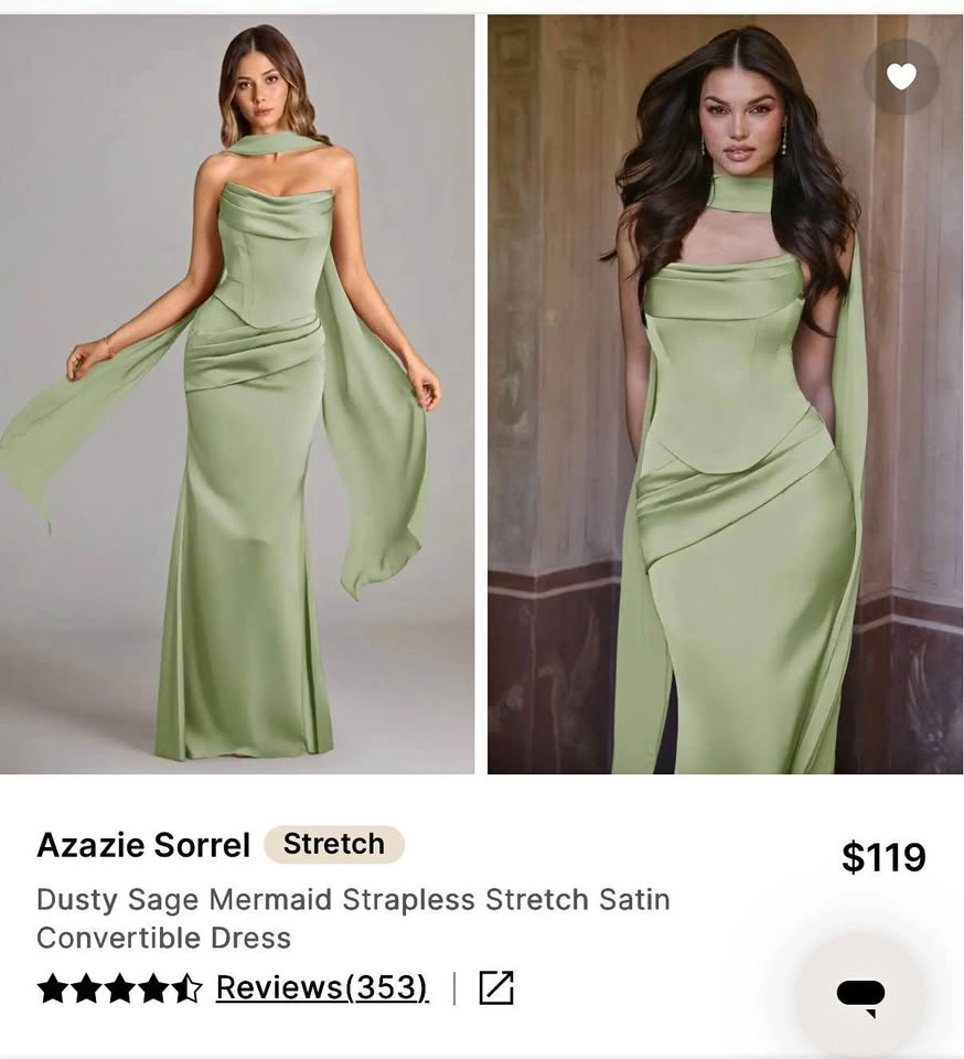 Azazie Sorrel Dusty Sage Satin Dress Size A4