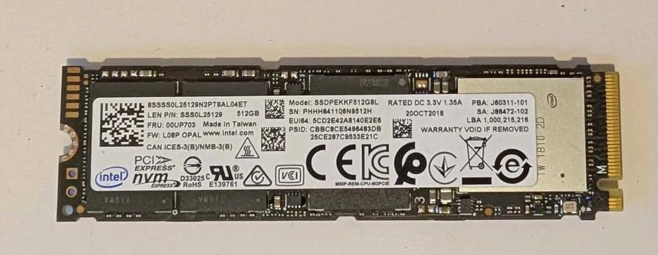 Intel 512GB NVMe M.2 SSD 2280