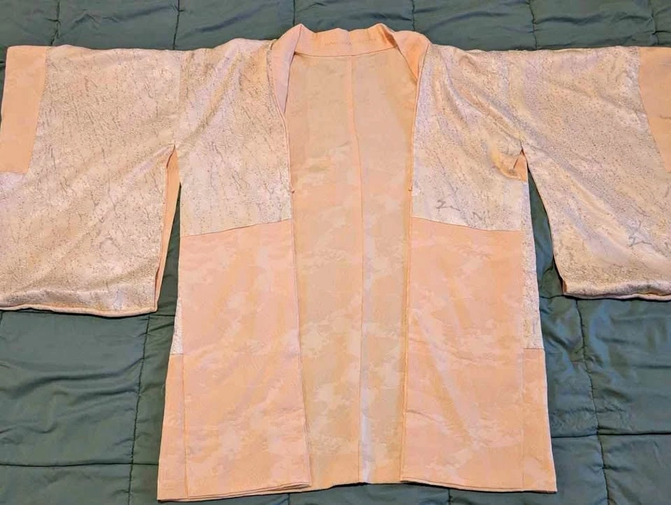 Traditional Japanese Kimono made with Peach-Coloured Silks