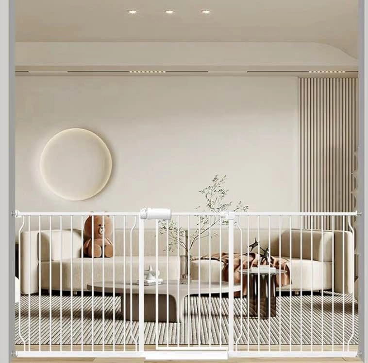 White Pressure Mounted Baby Gate Auto Close Dual Swing