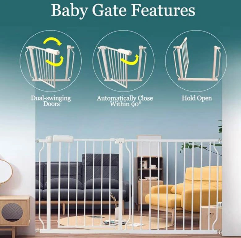 White Pressure Mounted Baby Gate Auto Close Dual Swing - photo 2