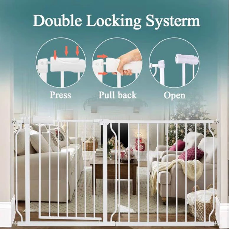 White Pressure Mounted Baby Gate Auto Close Dual Swing - photo 5