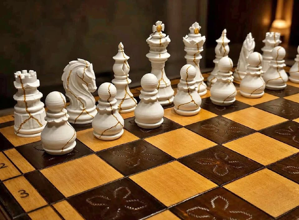 Kintsugi Style Chess Set with Gold Accents - photo 2