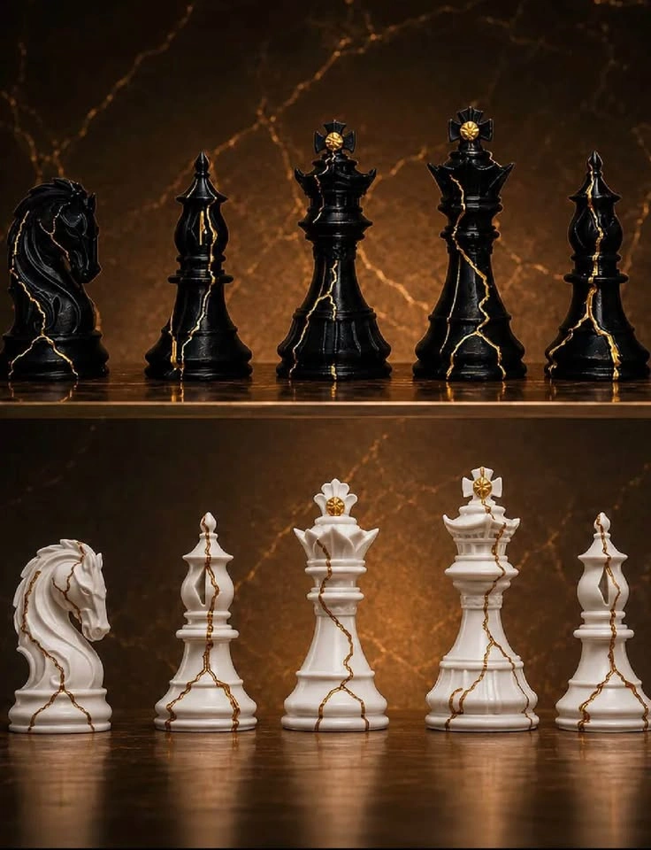 Kintsugi Style Chess Set with Gold Accents
