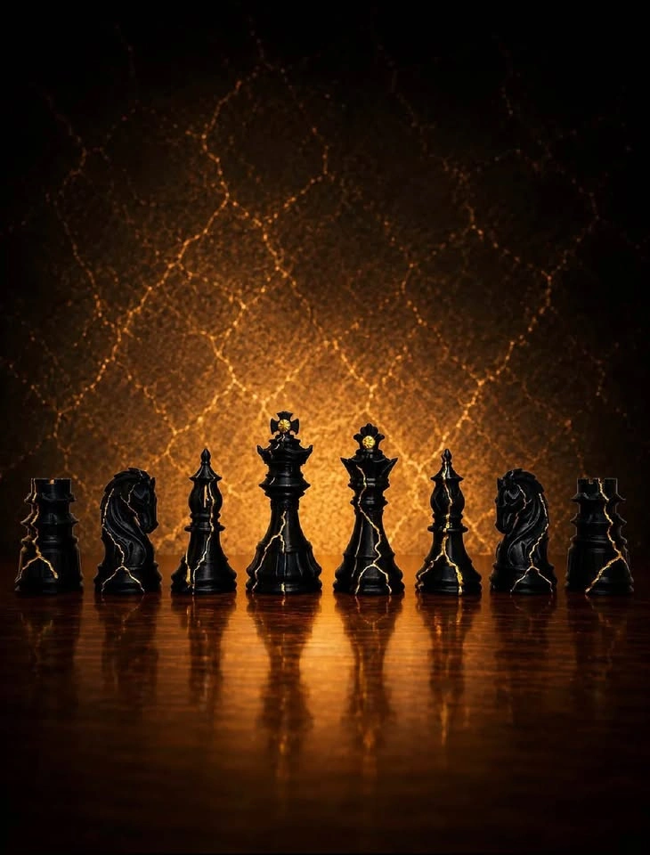 Kintsugi Style Chess Set with Gold Accents - photo 3