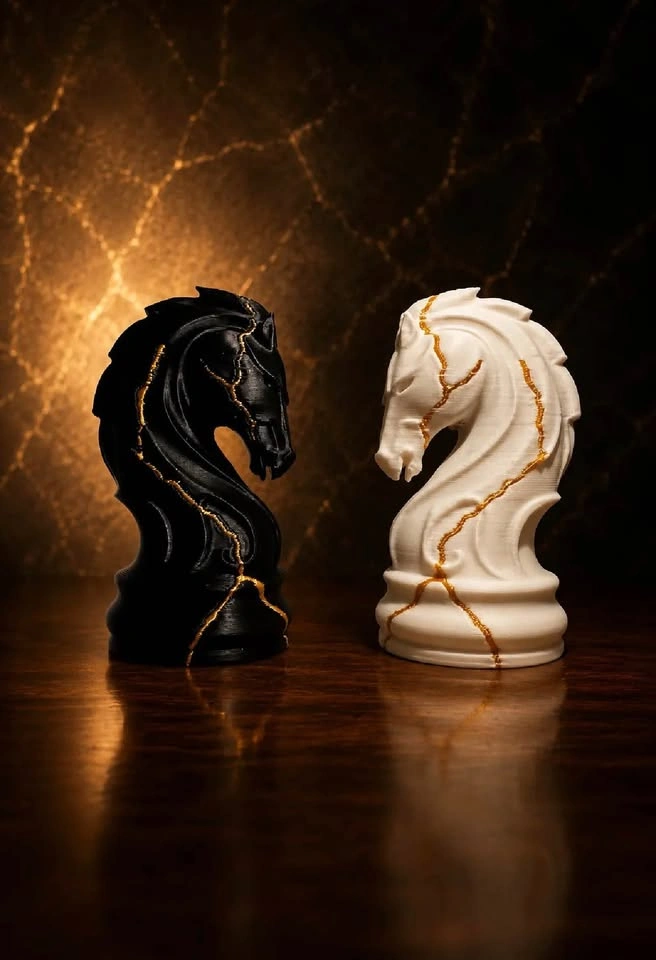 Kintsugi Style Chess Set with Gold Accents - photo 4