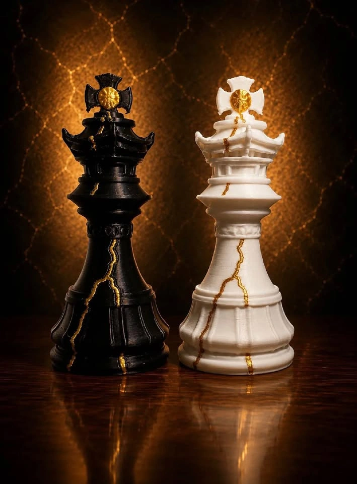 Kintsugi Style Chess Set with Gold Accents - photo 5