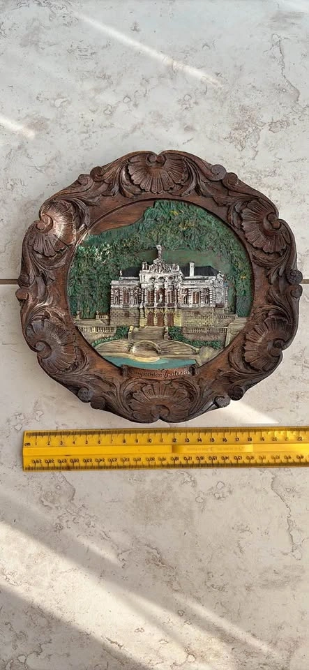 Vintage Linderhof Castle Resin Wood-Look Decorative Plate